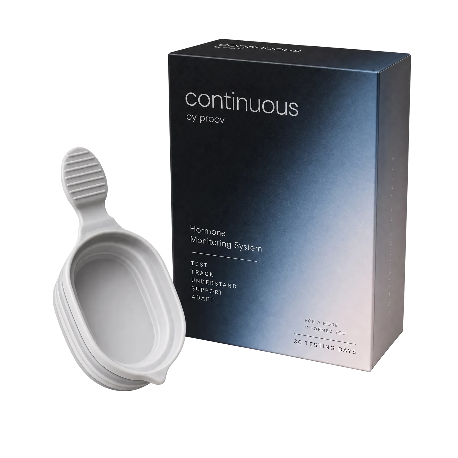 Everything in the Continuous kit: the hormone monitoring system box and the upgraded collection cup